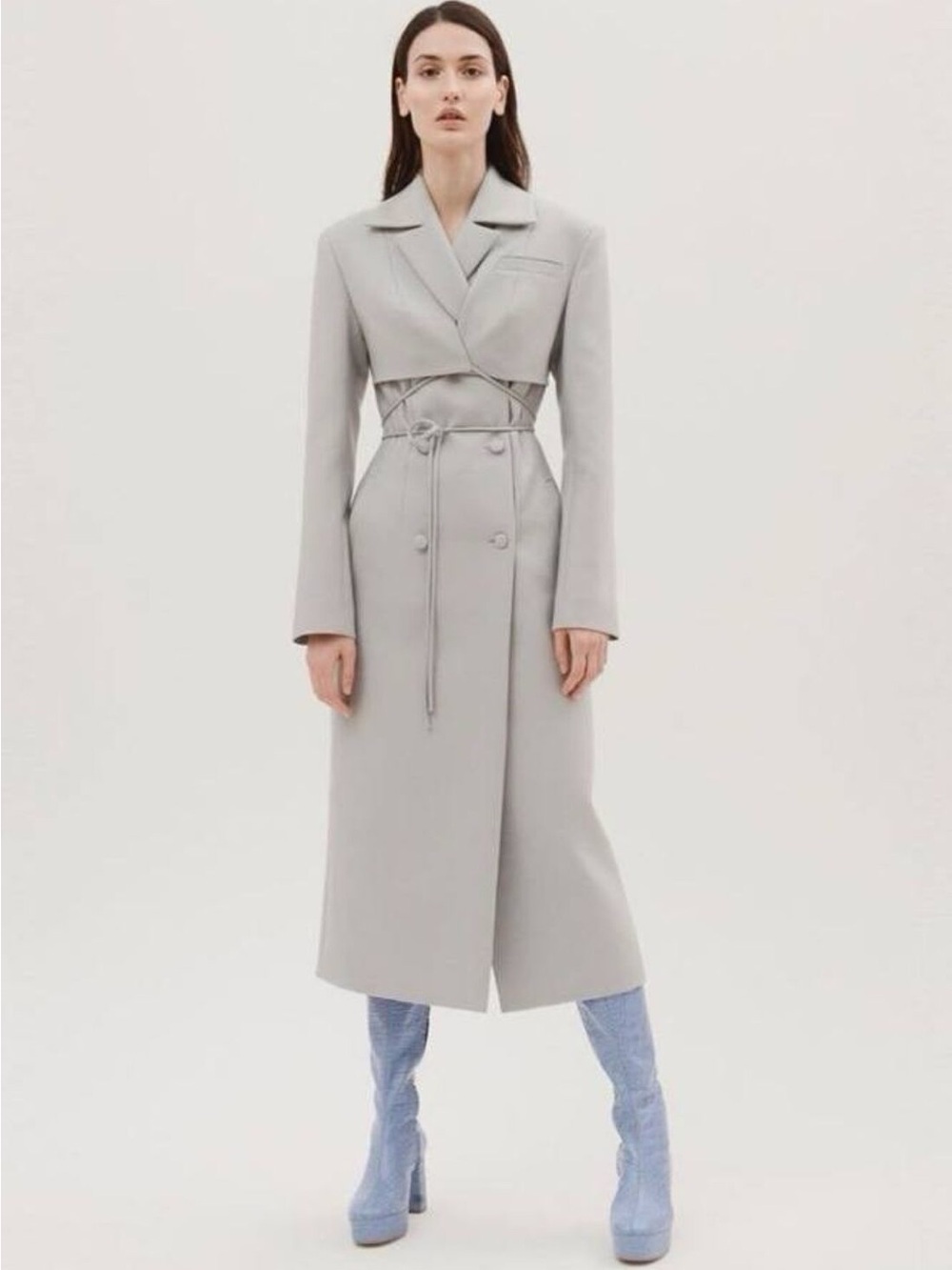 Materiel wool blend double breasted trench coat gray size 4-6